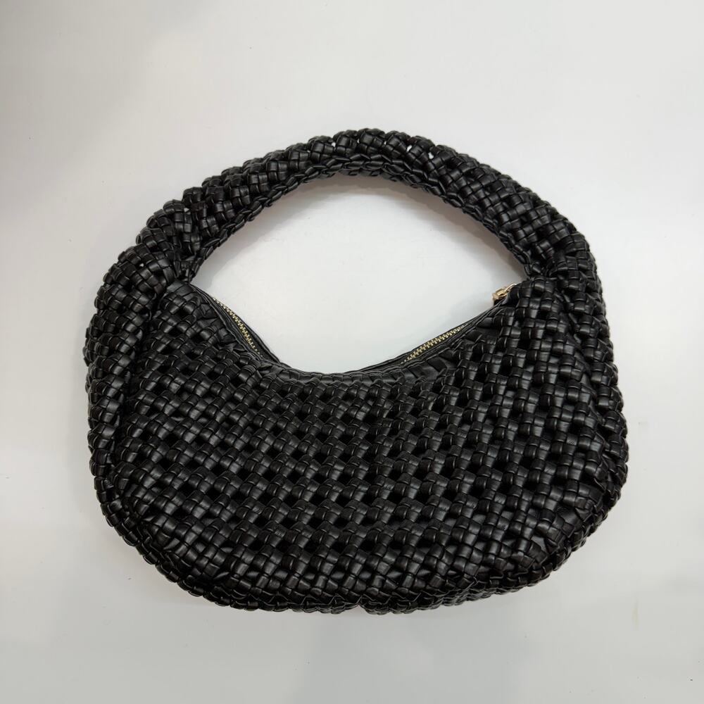 Antik Kraft Black Woven Hand Bag Purse Faux Leather Minimalist Top Handle